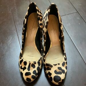 Jessica Simpson Faux Leopard Print Wedge Heel Shoes Size 7.5 EUC